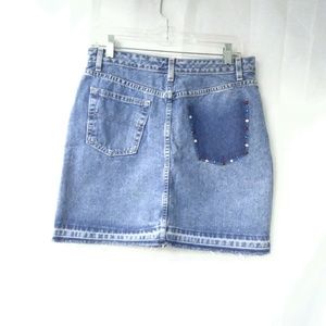 Distressed denim mini with gems